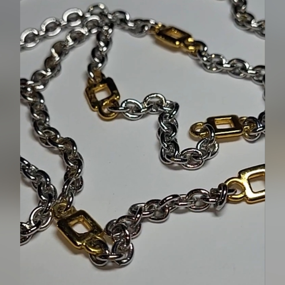 MONET Two-Tone, Vintage, Gold & Silver Tone, Round & Square Chain Link Necklace